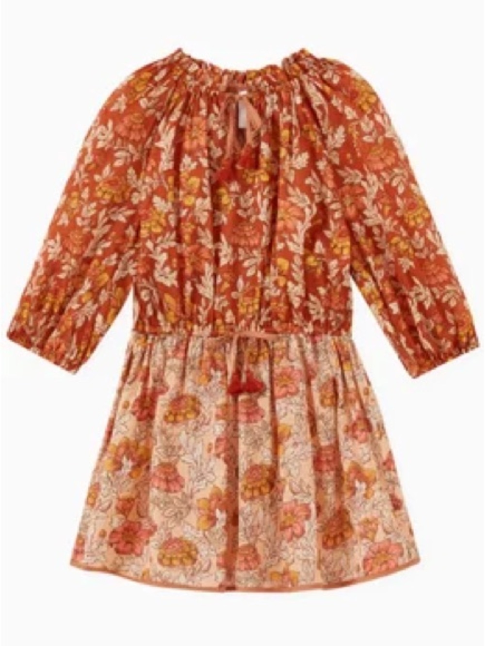 Zimmermann Andie Floral Dress Fall Autumn Long Sleeve Cotton Orange Kids Size 10